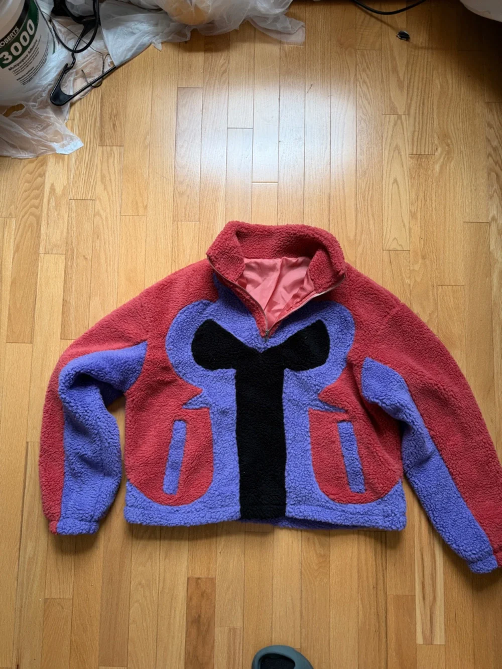 Magneto Inspired Sherpa Zip Jacket in Red, Purple & Black - Picture 3 of 4